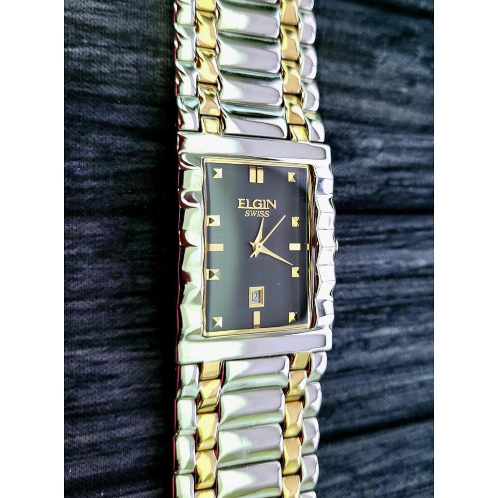 Very Rare Vintage Elgin Swiss‎  2 Tone Mens Retro Tank Watch